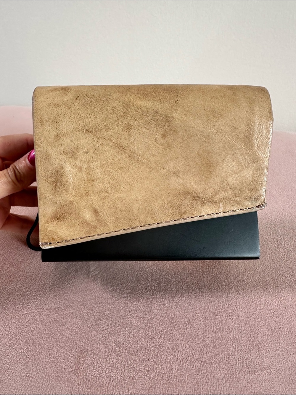 Helmut Lang tan flap shoulder bag with black base